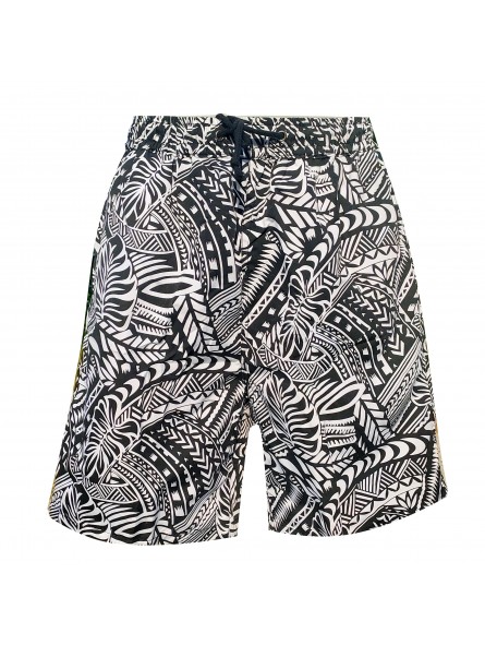 Short de bain homme noir et blanc aux motifs  tatouage maori