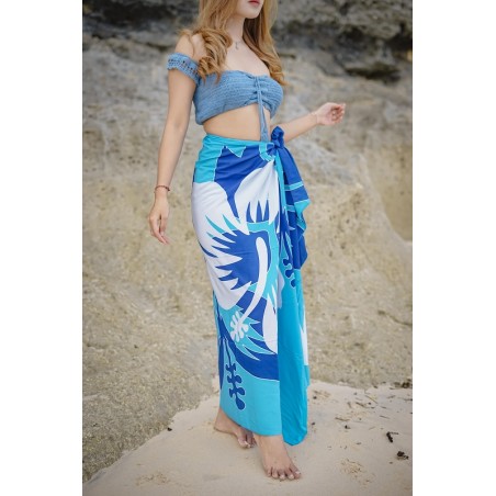 Paréo bleu gros hibiscus