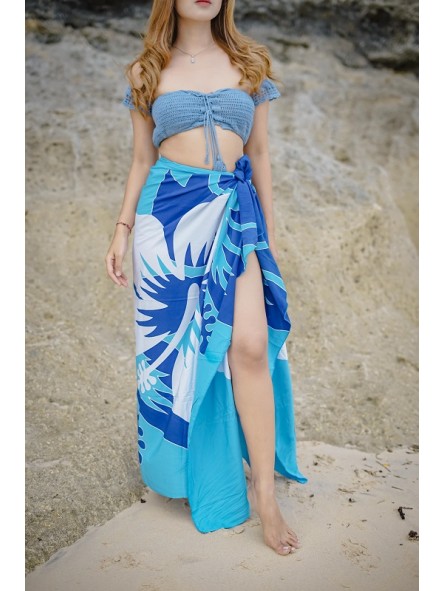 Paréo bleu gros hibiscus