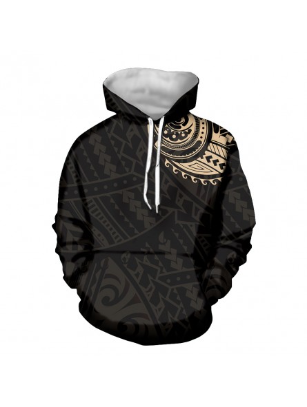 Sweat Shirt Pull capuche  mixte Noir et crème tatouage