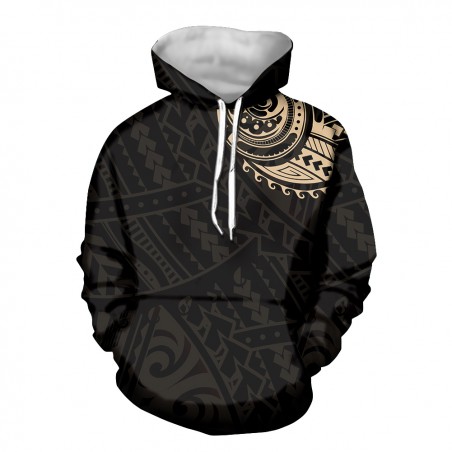 Sweat Shirt Pull capuche  mixte Noir et crème tatouage