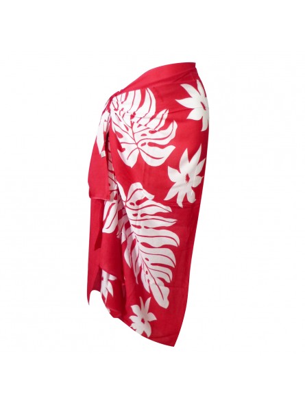 Paréo rouge rosé tiaré et feuillage
