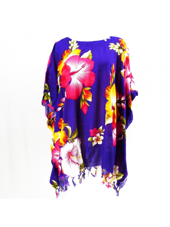 Tunique Femme motifs Hibiscus multicolore fond violet