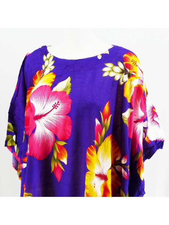 Tunique Femme motifs Hibiscus multicolore fond violet