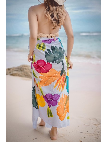 Paréo blanc fleurs multicolores Faaone