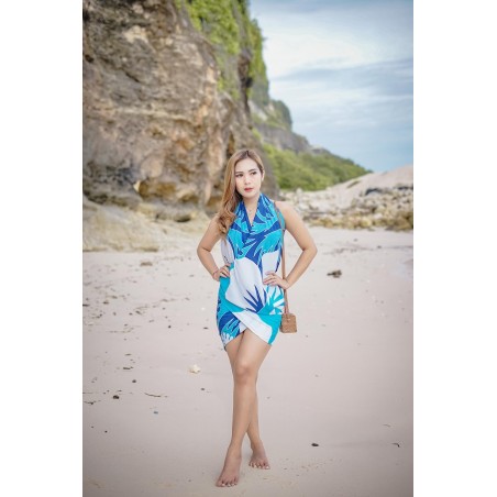 Paréo bleu gros hibiscus