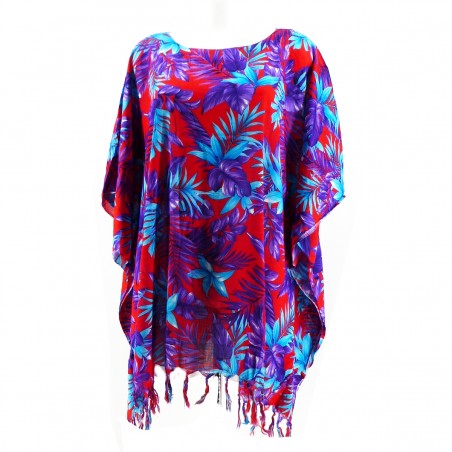 Tunique Femme rouge, bleu, violet motifs fleurs tropical