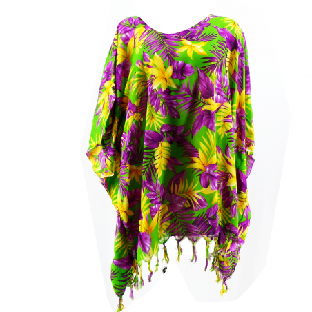 Tunique Femme vert et violet motifs florals