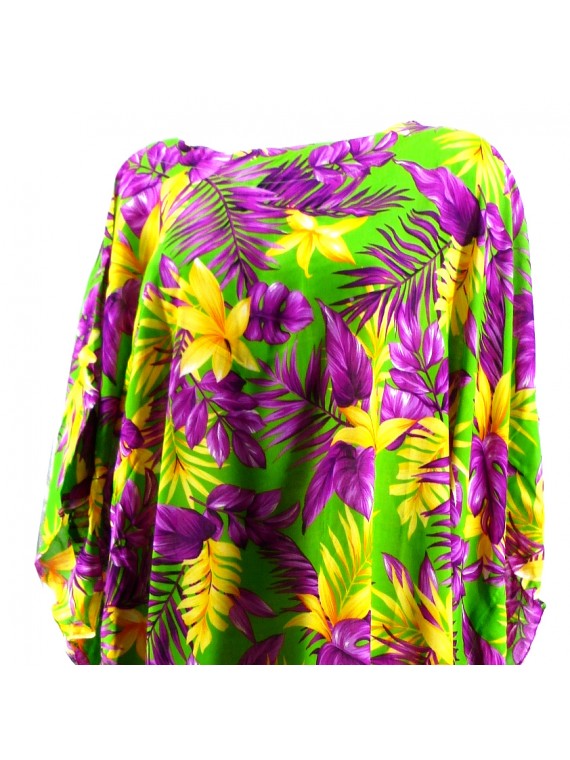 Tunique Femme vert et violet motifs florals