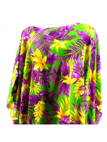 Tunique Femme vert et violet motifs florals