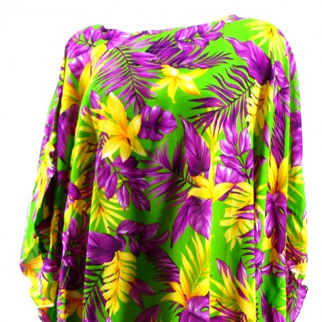 Tunique Femme vert et violet motifs florals
