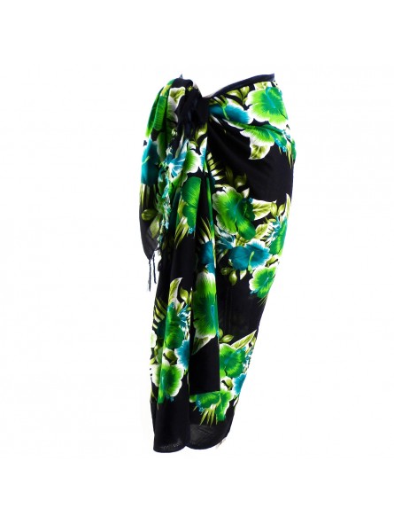 Paréo Noir et vert hibiscus line