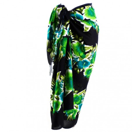 Paréo Noir et vert hibiscus line