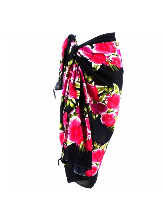 Paréo Noir et rose hibiscus line