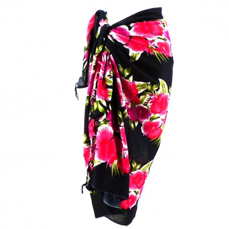 Paréo Noir et rose hibiscus line