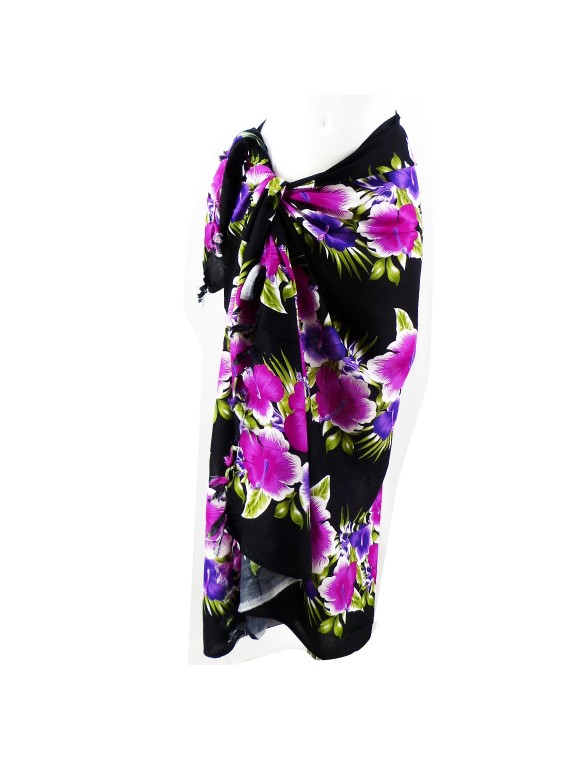 Paréo Noir et violet hibiscus line