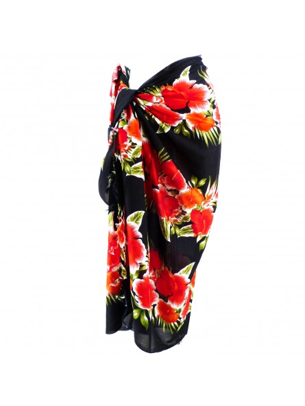 Paréo Noir et rouge hibiscus line