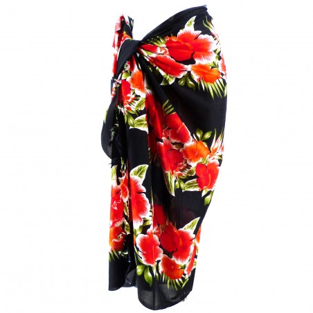 Paréo Noir et rouge hibiscus line