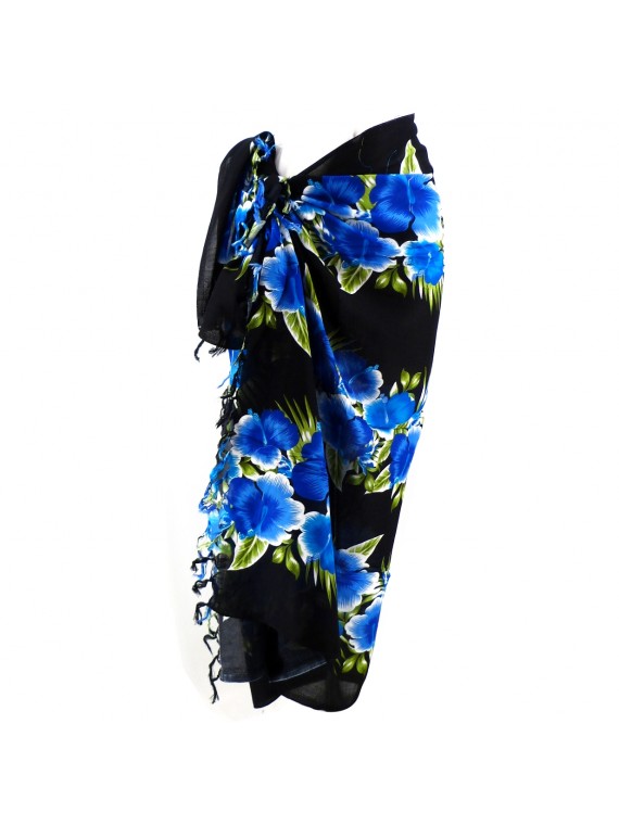 Paréo Noir et bleu hibiscus line