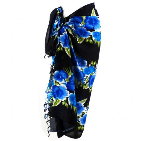 Paréo Noir et bleu hibiscus line