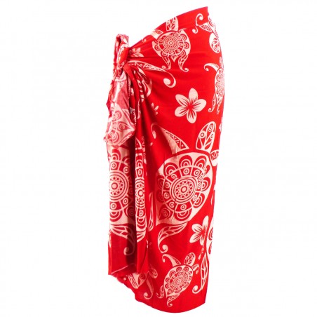 Paréo Rouge tatouage tortue mandala