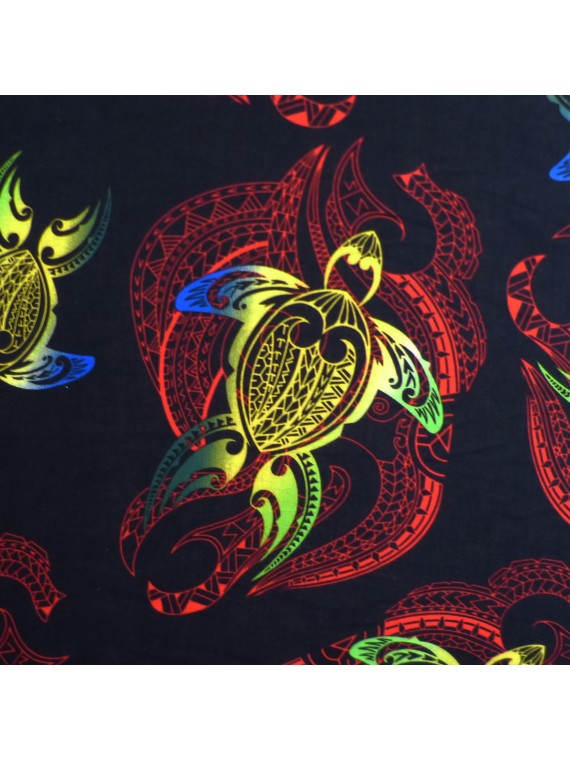 Tissu noir et rouge danse des tortues 100% viscose