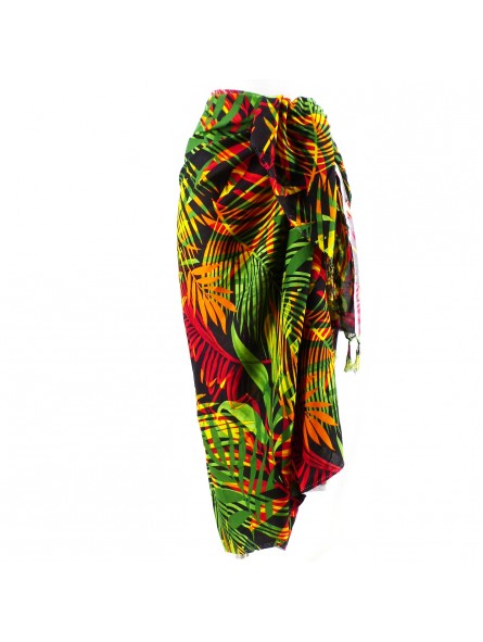 Paréo jaune couleur Jamaique motifs feuillage multicolor