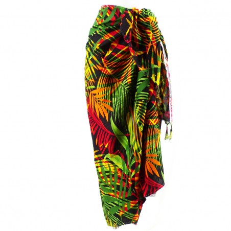 Paréo jaune couleur Jamaique motifs feuillage multicolor