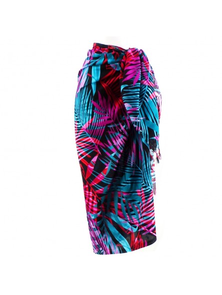 Paréo couleur turquoise fushia rouge motifs feuillage