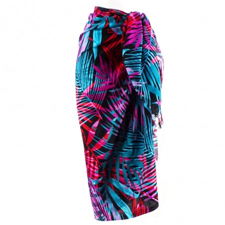 Paréo couleur turquoise fushia rouge motifs feuillage