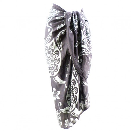 Paréo Gris tatouage tortue mandala