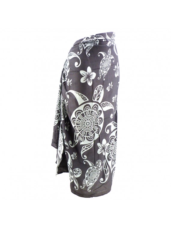 Paréo Gris tatouage tortue mandala