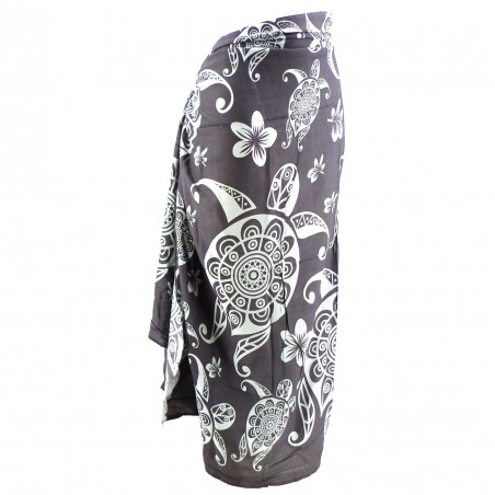 Paréo Gris tatouage tortue mandala