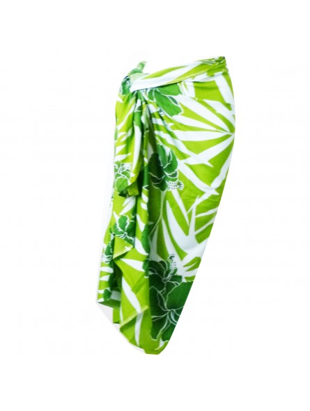 Paréo vert et blanc grand feuillage et hibiscus