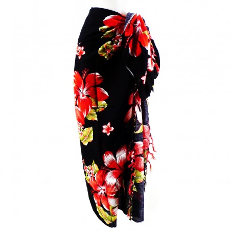 Paréo noir et rouge hibiscus sinensis