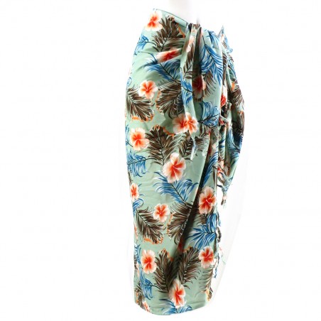 Paréo couleur vert imprimé petit hibiscus