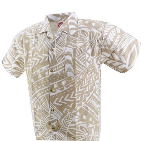 Chemise hawaïenne enfant crème et rouge, tatouage Rahi