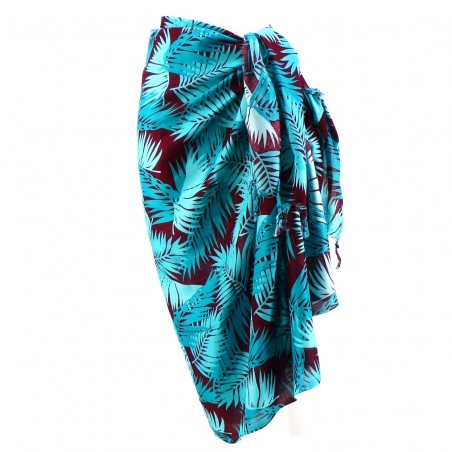 Paréo chocolat turquoise feuillage