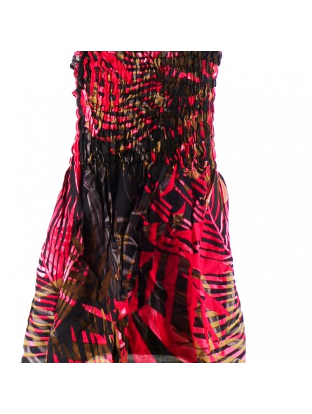 robe enfant couleur rouge  motifs feuiillage tropical