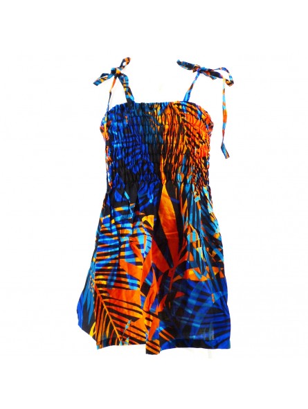 robe enfant couleur  orange motifs feuiillage tropical