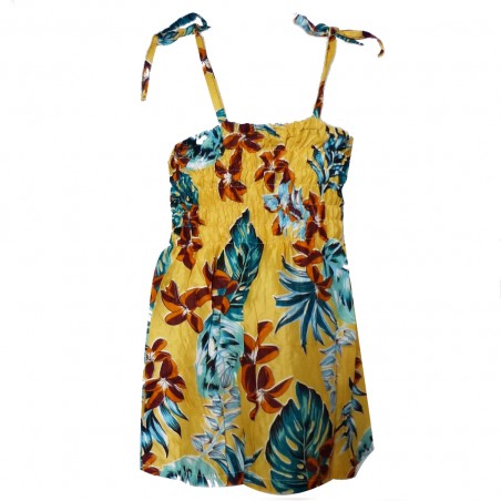 robe enfant couleur jaune pêche bouquet de frangipane