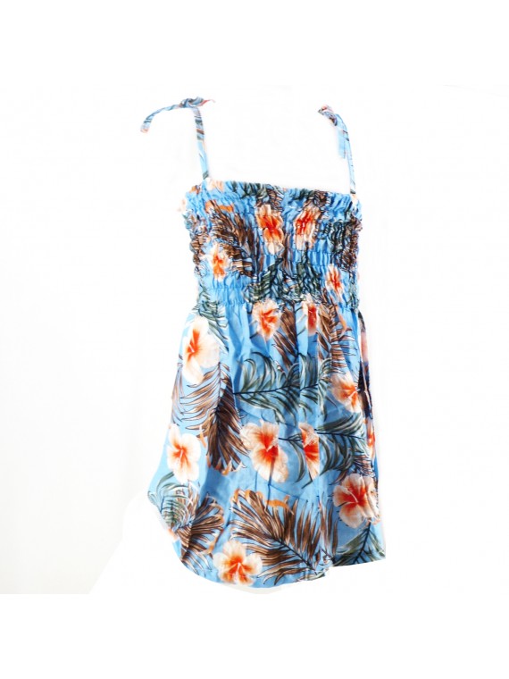 robe enfant couleur  bleu motifs  petits hibiscus