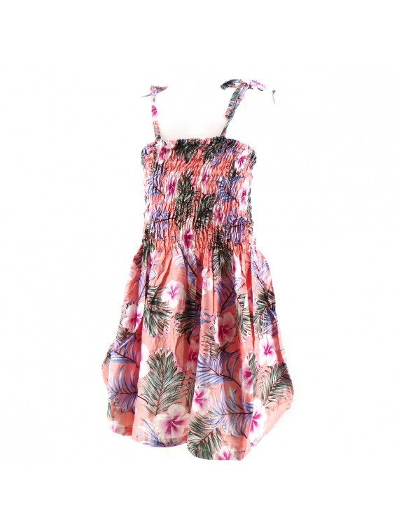 robe enfant couleur  saumon motifs  petits hibiscus