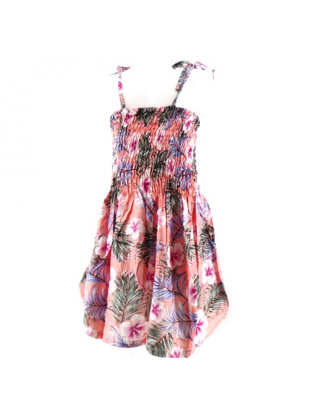 robe enfant couleur  saumon motifs  petits hibiscus