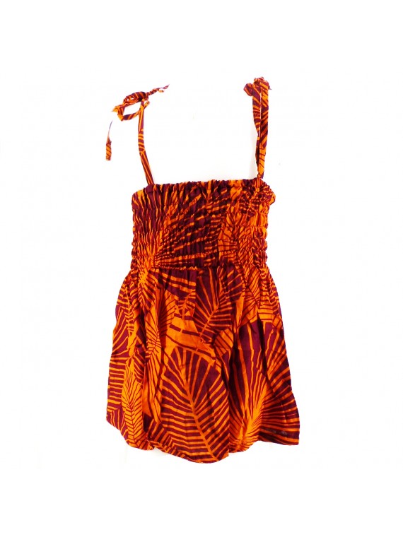 robe enfant couleur orange motif feuillage tropical stylisé