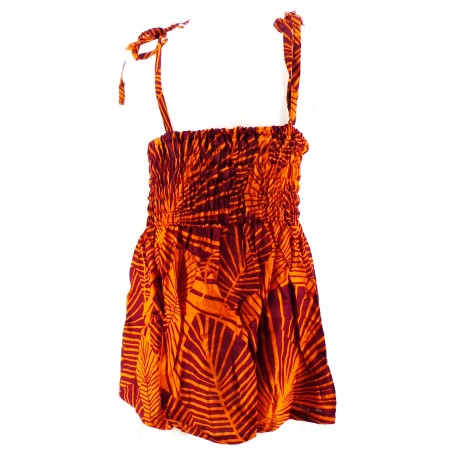 robe enfant couleur orange motif feuillage tropical stylisé