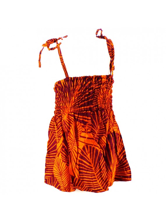 robe enfant couleur orange motif feuillage tropical stylisé