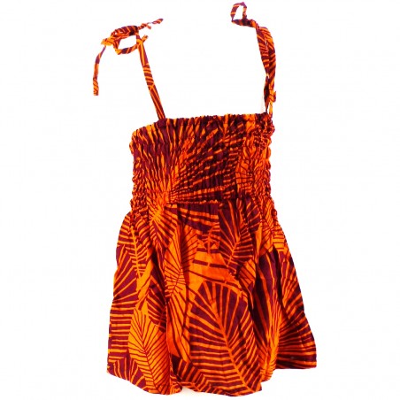 robe enfant couleur orange motif feuillage tropical stylisé