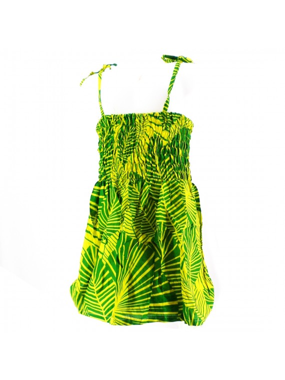 robe enfant couleur jaune et vert motif feuillage tropical stylisé