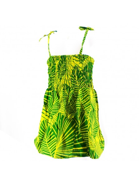robe enfant couleur jaune et vert motif feuillage tropical stylisé